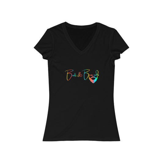 Ladies Boots & Beards V-Neck Short Sleeve Rainbow Logo