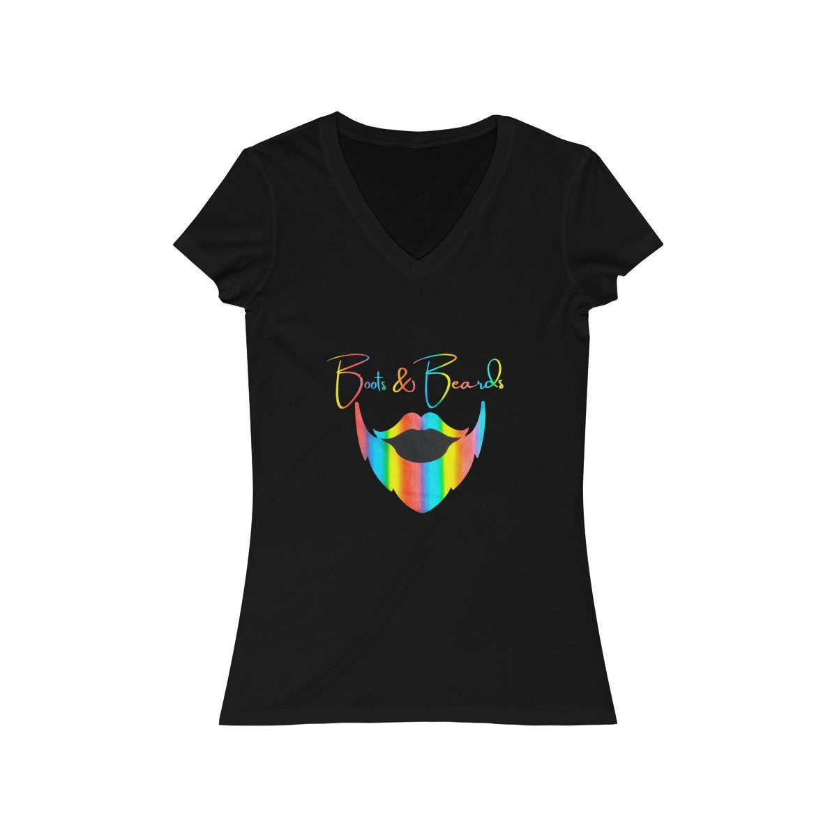 Ladies Boots & Beards V-Neck Short Sleeve Rainbow Logo