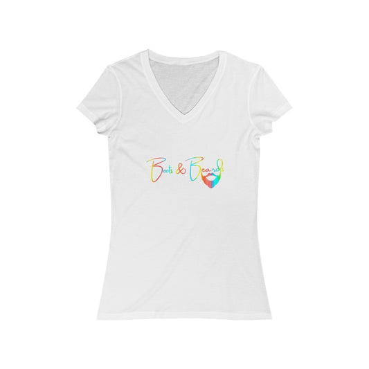 Ladies Boots & Beards V-Neck Short Sleeve Rainbow Logo