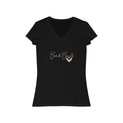 Ladies Boots & Beards V-Neck Short Sleeve Rose Gold Logo