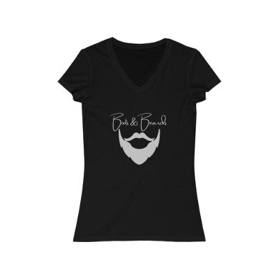 Ladies Boots & Beards V-Neck Short Sleeve Silver Logo