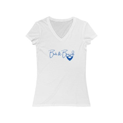 Ladies Boots & Beards V-Neck Short Sleeve Blue Logo