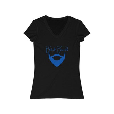 Ladies Boots & Beards V-Neck Short Sleeve Blue Logo