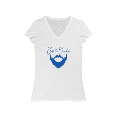 Ladies Boots & Beards V-Neck Short Sleeve Blue Logo