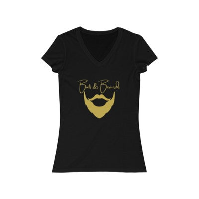 Ladies Boots & Beards V-Neck Short Sleeve Gold Logo