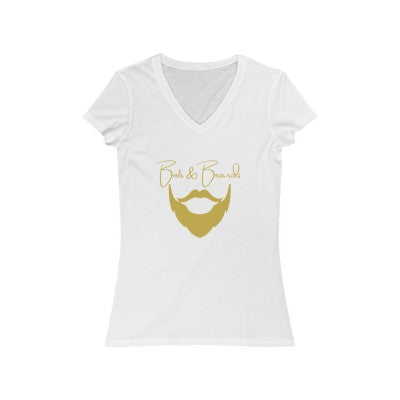 Ladies Boots & Beards V-Neck Short Sleeve Gold Logo