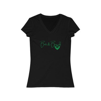 Ladies Boots & Beards V-Neck Short Sleeve Green Logo