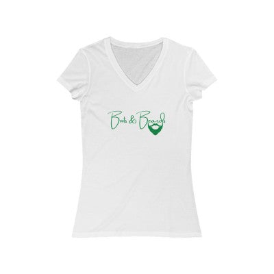 Ladies Boots & Beards V-Neck Short Sleeve Green Logo