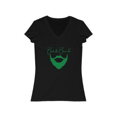 Ladies Boots & Beards V-Neck Short Sleeve Green Logo