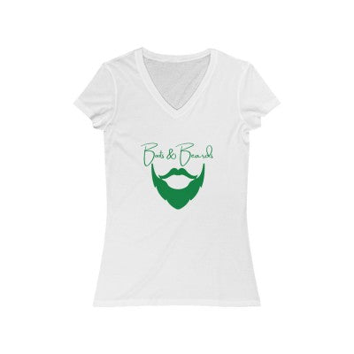 Ladies Boots & Beards V-Neck Short Sleeve Green Logo