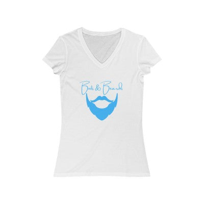 Ladies Boots & Beards V-Neck Short Sleeve Light Blue Logo