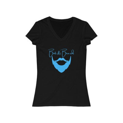 Ladies Boots & Beards V-Neck Short Sleeve Light Blue Logo