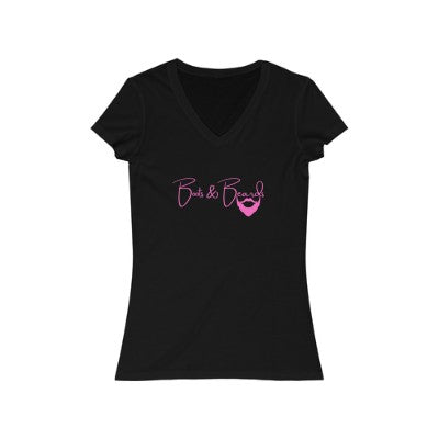 Ladies Boots & Beards V-Neck Short Sleeve Pink Logo