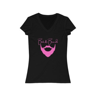 Ladies Boots & Beards V-Neck Short Sleeve Pink Logo