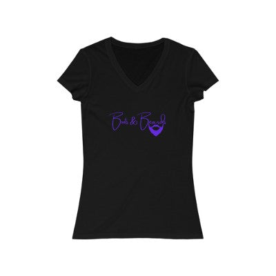 Ladies Boots & Beards V-Neck Short Sleeve Purple Logo