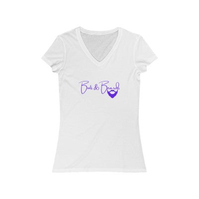 Ladies Boots & Beards V-Neck Short Sleeve Purple Logo