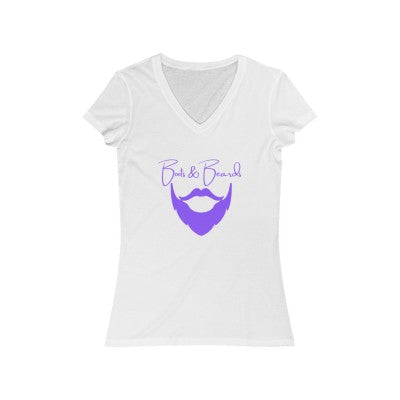 Ladies Boots & Beards V-Neck Short Sleeve Purple Logo