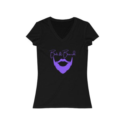 Ladies Boots & Beards V-Neck Short Sleeve Purple Logo