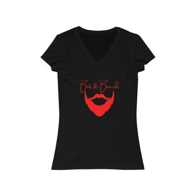 Ladies Boots & Beards V-Neck Short Sleeve Red Logo