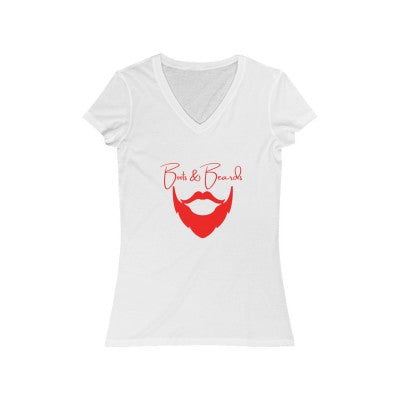 Ladies Boots & Beards V-Neck Short Sleeve Red Logo