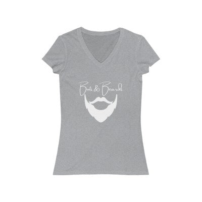 Ladies Boots & Beards V-Neck Short Sleeve White Logo