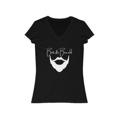 Ladies Boots & Beards V-Neck Short Sleeve White Logo