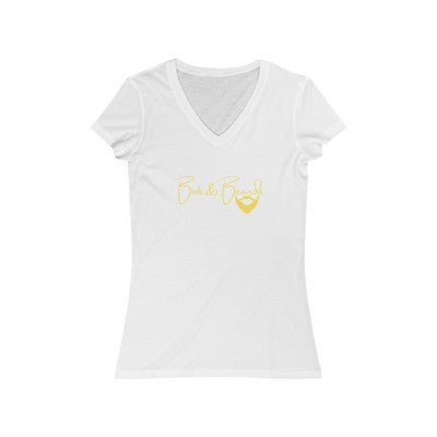 Ladies Boots & Beards V-Neck Short Sleeve Yellow Logo