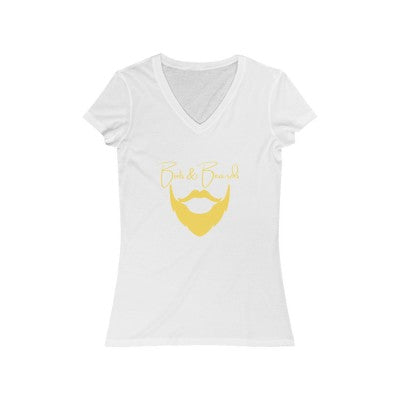 Ladies Boots & Beards V-Neck Short Sleeve Yellow Logo